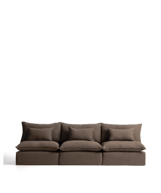 Canapé modulable 5 places Anarela avec housse déhoussable en lin gris tourterelle, 330 cm, certifié FSC Mix.