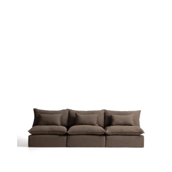 Canapé modulable 5 places Anarela avec housse déhoussable en lin gris tourterelle, 330 cm, certifié FSC Mix.