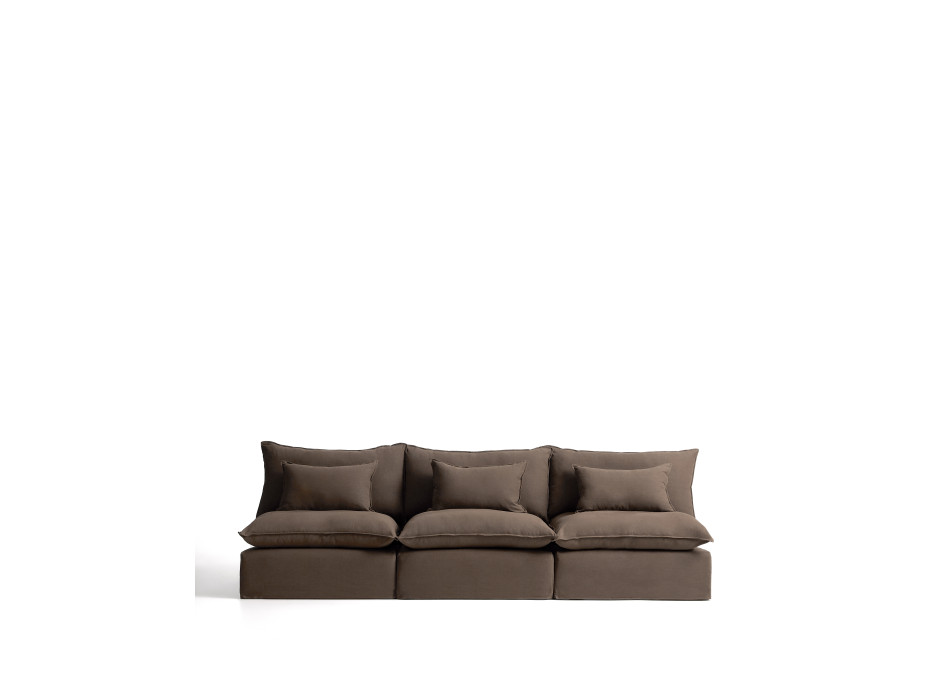 Canapé modulable 5 places Anarela avec housse déhoussable en lin gris tourterelle, 330 cm, certifié FSC Mix.