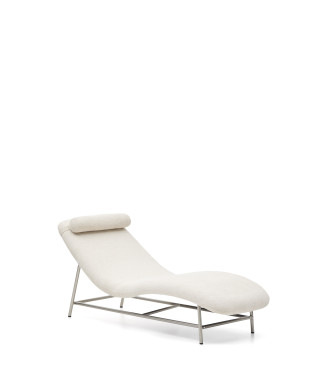 Canapé Osla en chenille beige avec pieds en acier inoxydable brossé 175 cm