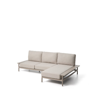 Canapé 3 places Vathi en aluminium avec méridienne à droite, gris tourterelle, 250 x 159 cm