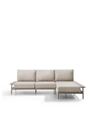 Canapé 3 places Vathi en aluminium avec méridienne à droite, gris tourterelle, 250 x 159 cm