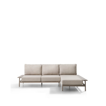 Canapé 3 places Vathi en aluminium avec méridienne à droite, gris tourterelle, 250 x 159 cm