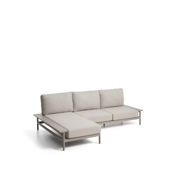 Canapé 3 places Vathi en aluminium avec méridienne à gauche, gris tourterelle, 250 x 159 cm