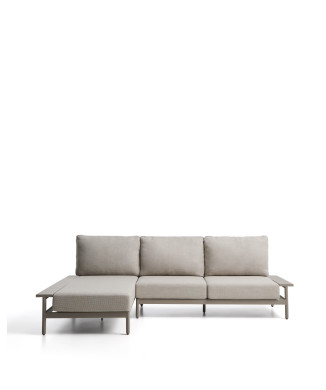 Canapé 3 places Vathi en aluminium avec méridienne à gauche, gris tourterelle, 250 x 159 cm