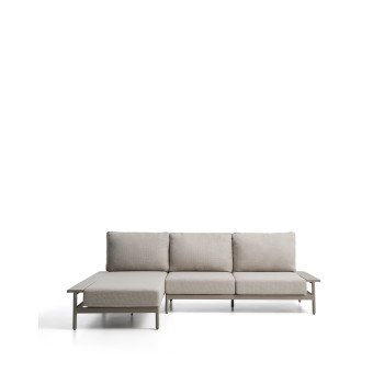 Canapé 3 places Vathi en aluminium avec méridienne à gauche, gris tourterelle, 250 x 159 cm