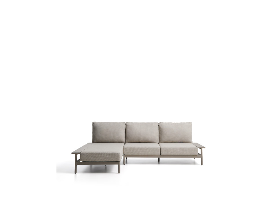 Canapé 3 places Vathi en aluminium avec méridienne à gauche, gris tourterelle, 250 x 159 cm