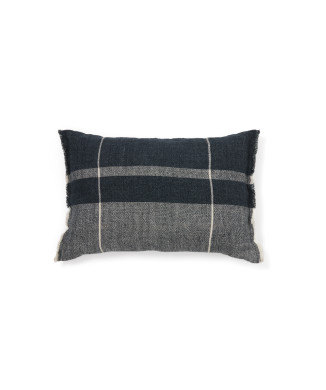 Housse de coussin Eron en lin à carreaux avec franges