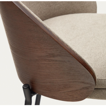 Tabouret Eamy en similicuir beige, placage frêne, finition naturelle, 77 cm