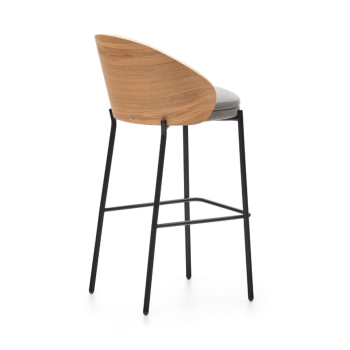 Tabouret Eamy en similicuir beige, placage frêne, finition naturelle, 77 cm
