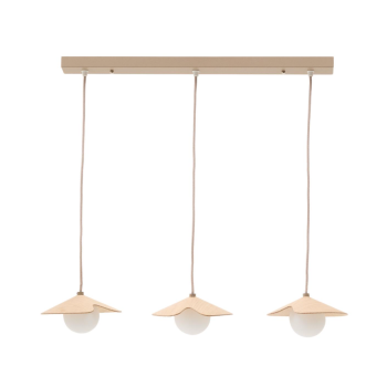 Plafonnier Wilara en placage de chêne avec 3 perles de verre fumé blanc