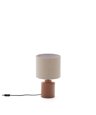 Lampe de table en céramique Daeli avec finition orange et coton beige