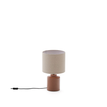 Lampe de table en céramique Daeli avec finition orange et coton beige
