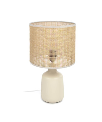 Lampe de table Erna en céramique blanche et bambou avec une finition naturelle