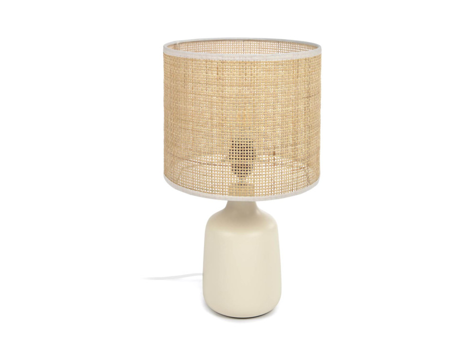 Lampe de table Erna en céramique blanche et bambou avec une finition naturelle