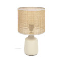 Lampe de table Erna en céramique blanche et bambou avec une finition naturelle