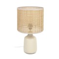 Lampe de table Erna en céramique blanche et bambou avec une finition naturelle