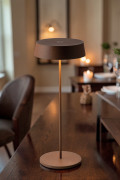 Lampe de table cocktail LED rechargeable, bronze, 2,2 W, 192 lm, 3 000 K, dimmable, IP54, 29,5 x 12 x 12 cm