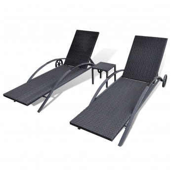 Chaises longues avec table basse en polyrotin
