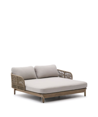 Lit double Catalina en corde beige et bois d'acacia 100% massif FSC