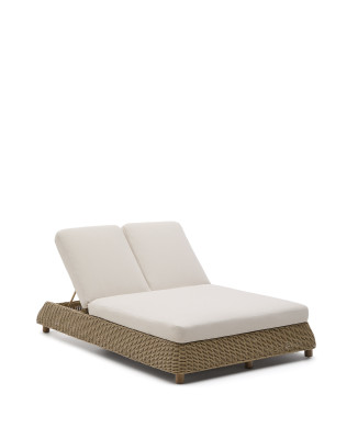 Bain de soleil double Meria en rotin synthétique et pieds en bois d'acacia massif 100% FSC