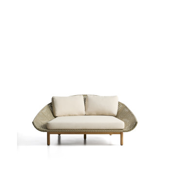 Chaise longue double Olbia en rotin synthétique et bois massif de teck 100 % certifié FSC