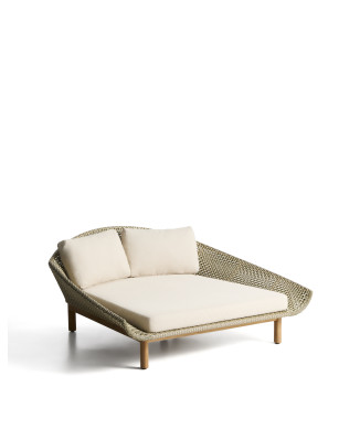 Chaise longue double Olbia en rotin synthétique et bois massif de teck 100 % certifié FSC