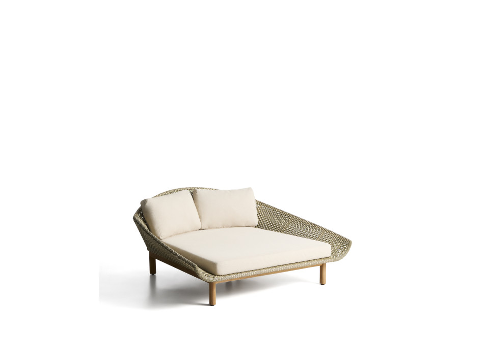 Chaise longue double Olbia en rotin synthétique et bois massif de teck 100 % certifié FSC