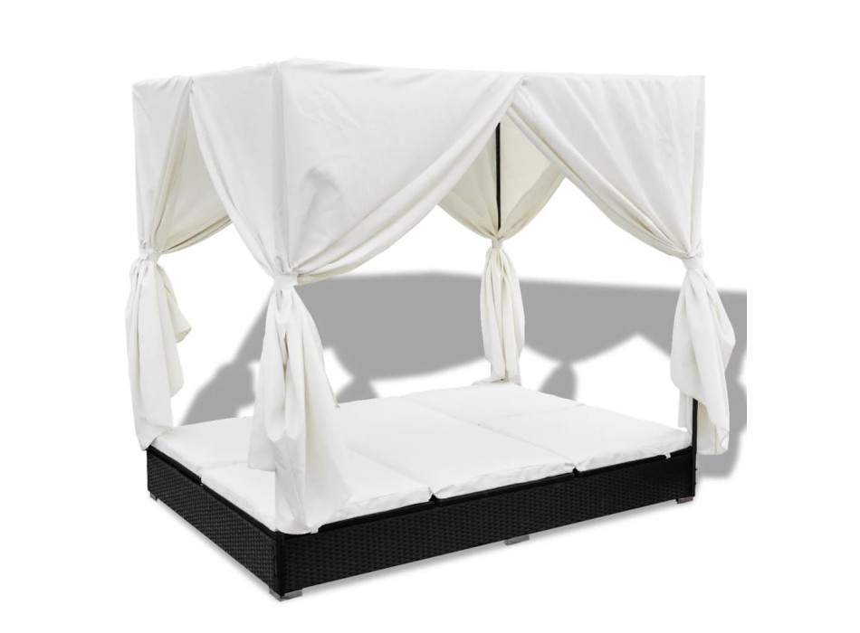 Chaise longue avec rideaux en polyrotin marron