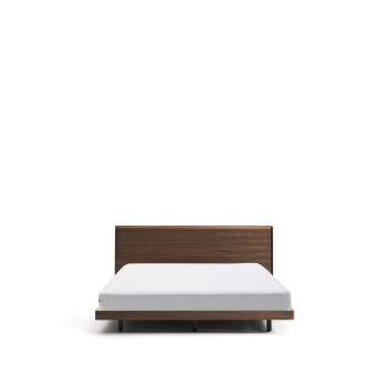 Lit Norlen en placage noyer finition foncée avec éclairage LED pour matelas 180 x 200 cm, certifié FSC Mix Credit