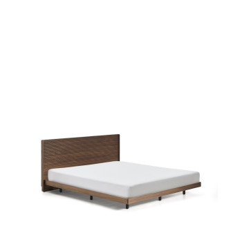 Lit Norlen en placage noyer finition foncée avec éclairage LED pour matelas 180 x 200 cm, certifié FSC Mix Credit
