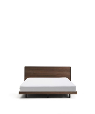 Lit Norlen en placage noyer finition foncée avec éclairage LED pour matelas 180 x 200 cm, certifié FSC Mix Credit