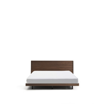 Lit Norlen en placage noyer finition foncée avec éclairage LED pour matelas 180 x 200 cm, certifié FSC Mix Credit