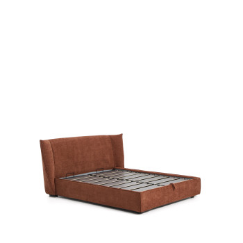 Lit déhoussable Arvian en chenille couleur terre cuite avec compartiment ouvrant pour matelas 160 x 200 cm