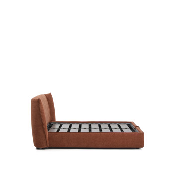 Lit déhoussable Arvian en chenille couleur terre cuite avec compartiment ouvrant pour matelas 160 x 200 cm