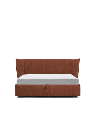 Lit déhoussable Arvian en chenille couleur terre cuite avec compartiment ouvrant pour matelas 160 x 200 cm