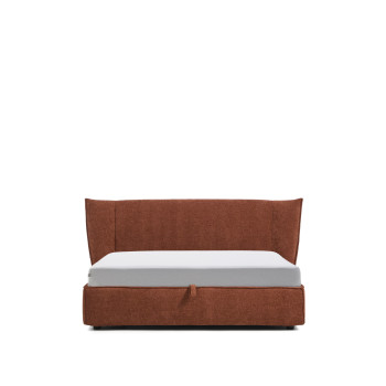Lit déhoussable Arvian en chenille couleur terre cuite avec compartiment ouvrant pour matelas 160 x 200 cm