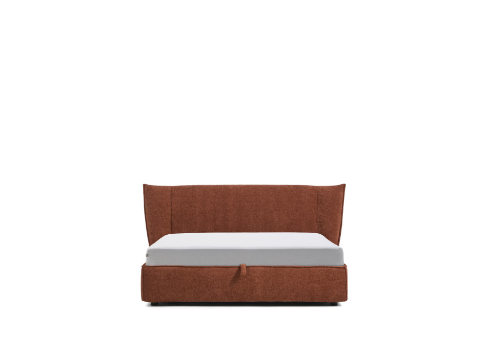 Lit déhoussable Arvian en chenille couleur terre cuite avec compartiment ouvrant pour matelas 160 x 200 cm