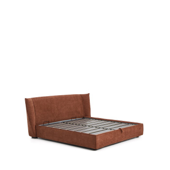 Lit déhoussable Arvian en chenille couleur terre cuite avec compartiment ouvrant pour matelas 180 x 200 cm