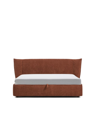 Lit déhoussable Arvian en chenille couleur terre cuite avec compartiment ouvrant pour matelas 180 x 200 cm