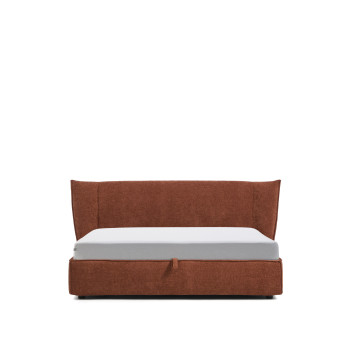 Lit déhoussable Arvian en chenille couleur terre cuite avec compartiment ouvrant pour matelas 180 x 200 cm