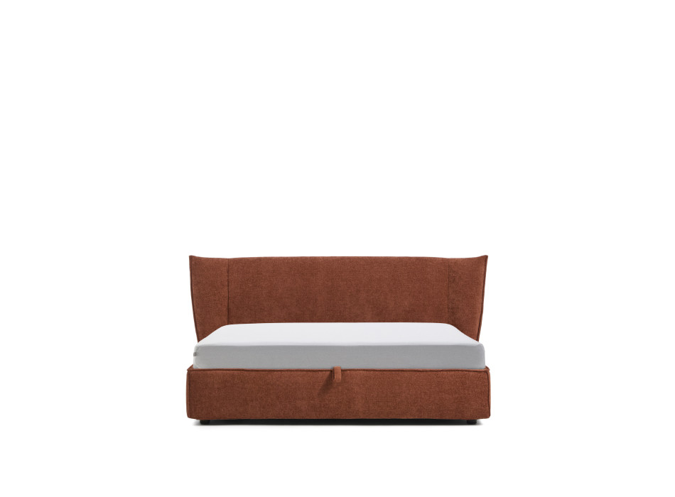 Lit déhoussable Arvian en chenille couleur terre cuite avec compartiment ouvrant pour matelas 180 x 200 cm