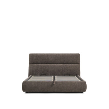 Lit Dafra avec housse amovible en chenille marron foncé et compartiment ouvrant pour matelas 160 x 200 cm