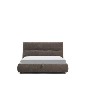 Lit déhoussable Dafra en chenille marron foncé avec compartiment ouvrant pour matelas 160 x 200 cm