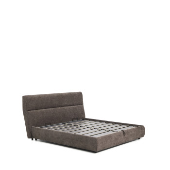 Lit Dafra avec housse amovible en chenille marron foncé et compartiment ouvrant pour matelas 180 x 200 cm