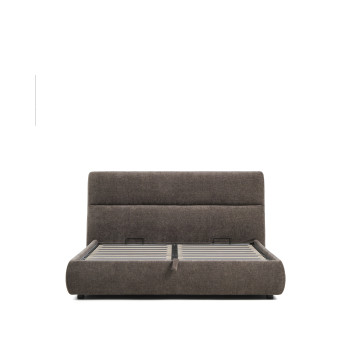 Lit Dafra avec housse amovible en chenille marron foncé et compartiment ouvrant pour matelas 180 x 200 cm