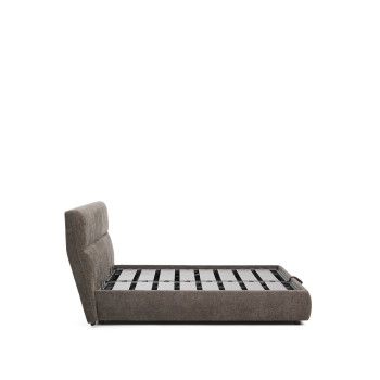 Lit Dafra avec housse amovible en chenille marron foncé et compartiment ouvrant pour matelas 180 x 200 cm
