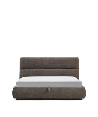 Lit Dafra avec housse amovible en chenille marron foncé et compartiment ouvrant pour matelas 180 x 200 cm