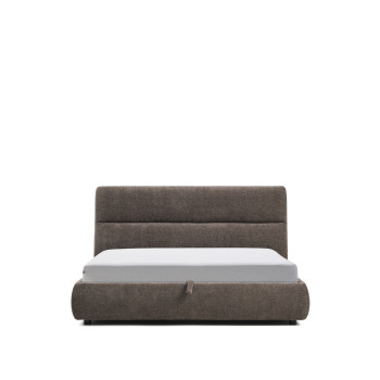 Lit Dafra avec housse amovible en chenille marron foncé et compartiment ouvrant pour matelas 180 x 200 cm