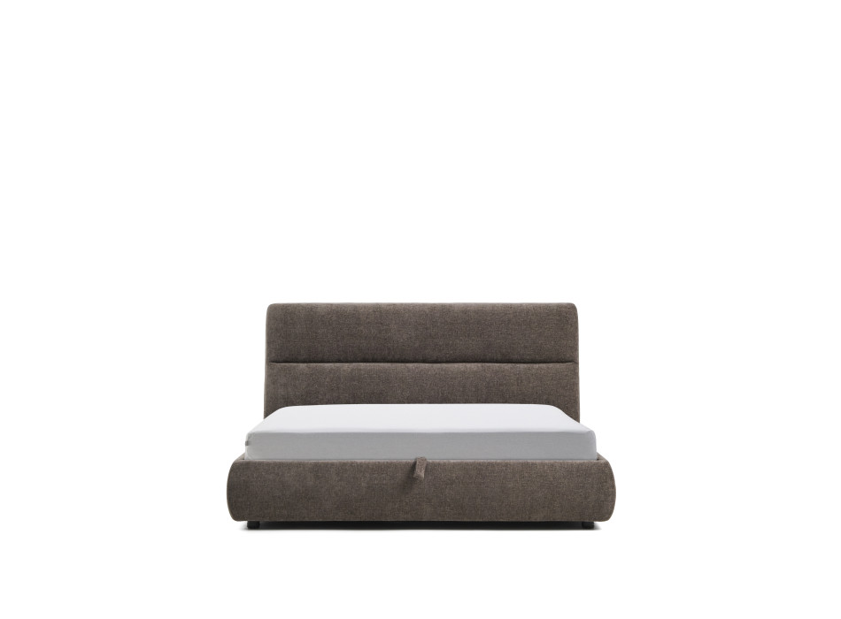 Lit Dafra avec housse amovible en chenille marron foncé et compartiment ouvrant pour matelas 180 x 200 cm